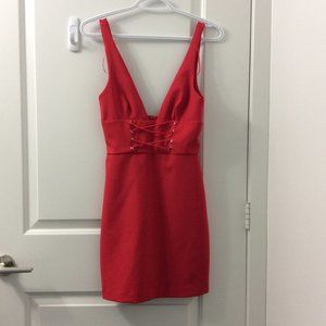Zara low cut fitted mini red dress (XS)